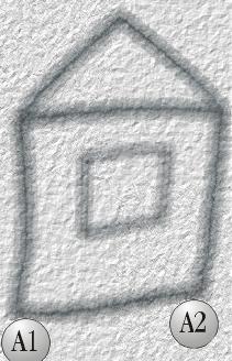 Рисунок: домик, стоящий на двух круглых опорах, на которых написано 'A1' и 'A2'.