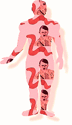 Рисунок: фигура человека, залитая текстурой, состоящей из червей и рисунков Гитлера.