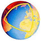 Рисунок: Земля (вид как из космоса). На Земле изображен большой треугольник, линии которого изгибаются так же, как и поверхность Земли.